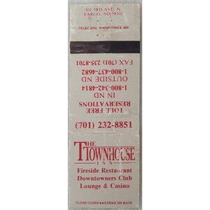 Matchbook Cover The Townhouse Inn Fireside Restaurant Downtowners Club Fargo ND